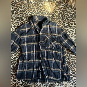 Lucky Brand Black Plaid Button-Up Shirt with Tan and Pink Stripes